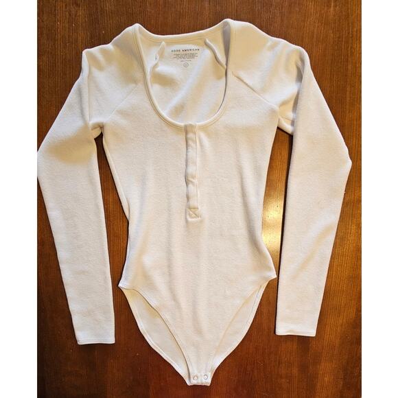 Good American White Button Front Henley Bodysuit, Cotton Blend, Sz 0 - Picture 1 of 8